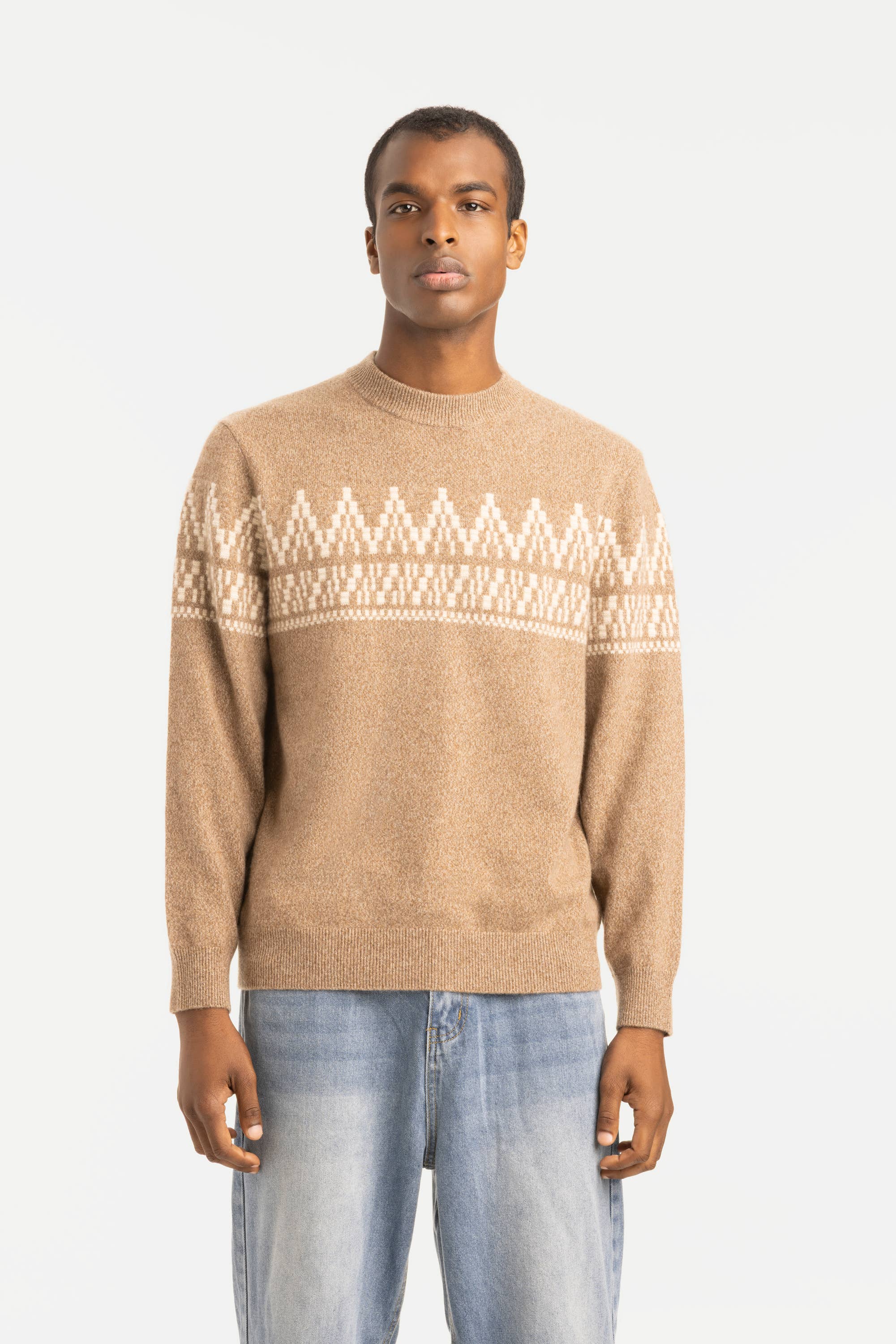 Men's Cashmere Fair Isle Crewneck Sweater - SOLOVA MOVE