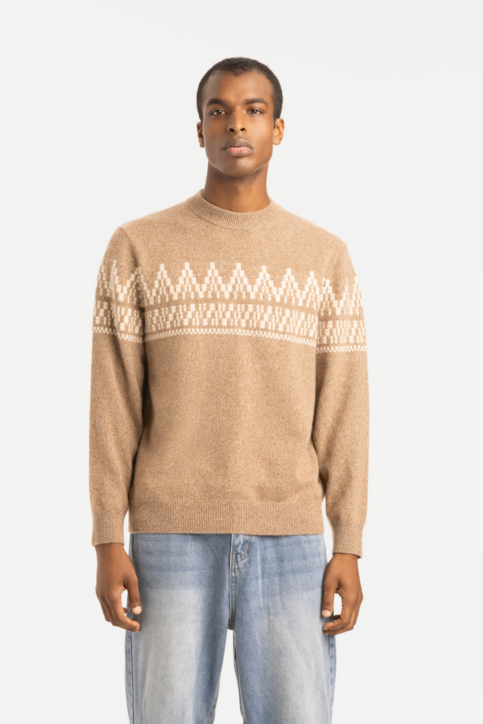 Men's Cashmere Fair Isle Crewneck Sweater - SOLOVA MOVE