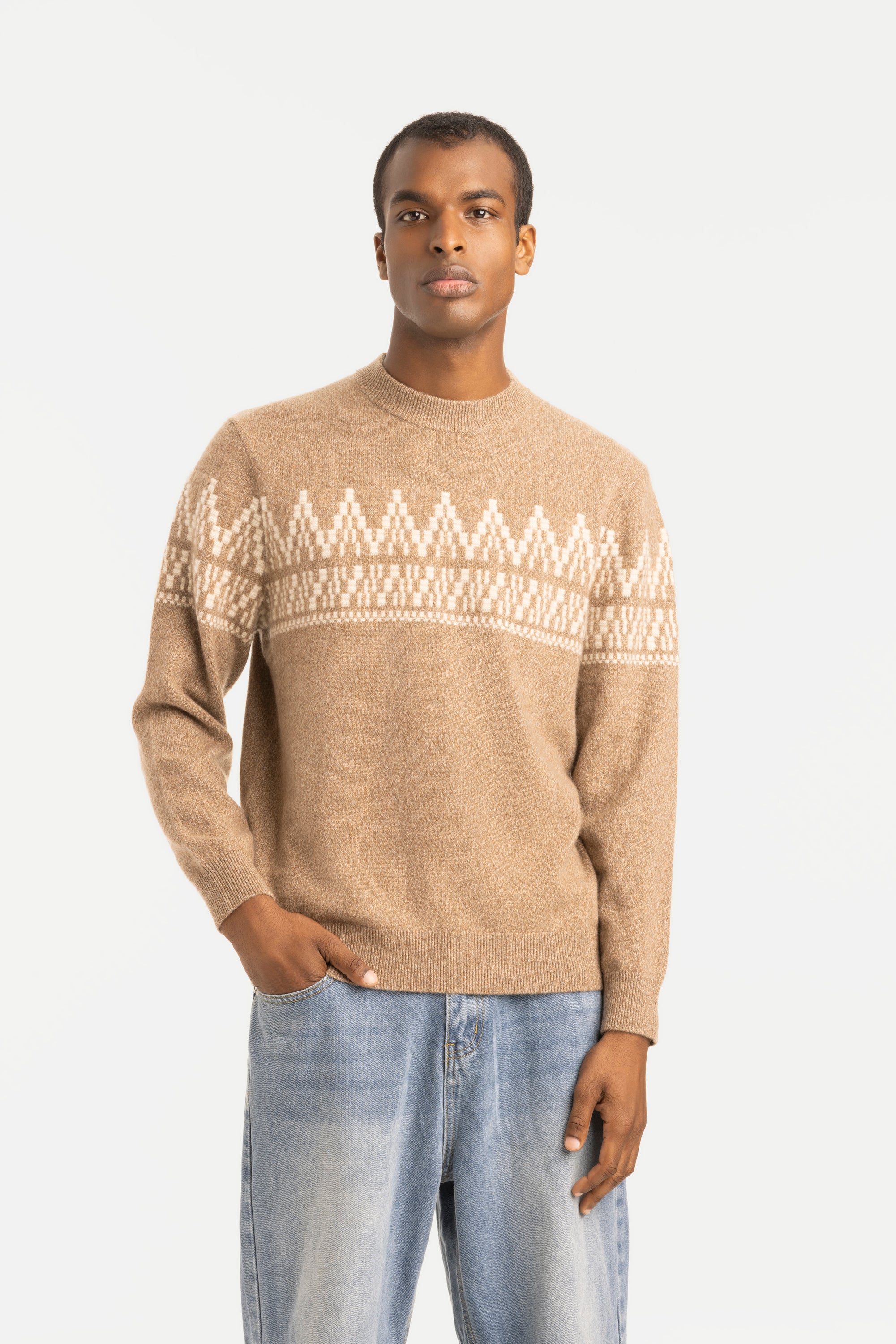 Men's Cashmere Fair Isle Crewneck Sweater - SOLOVA MOVE
