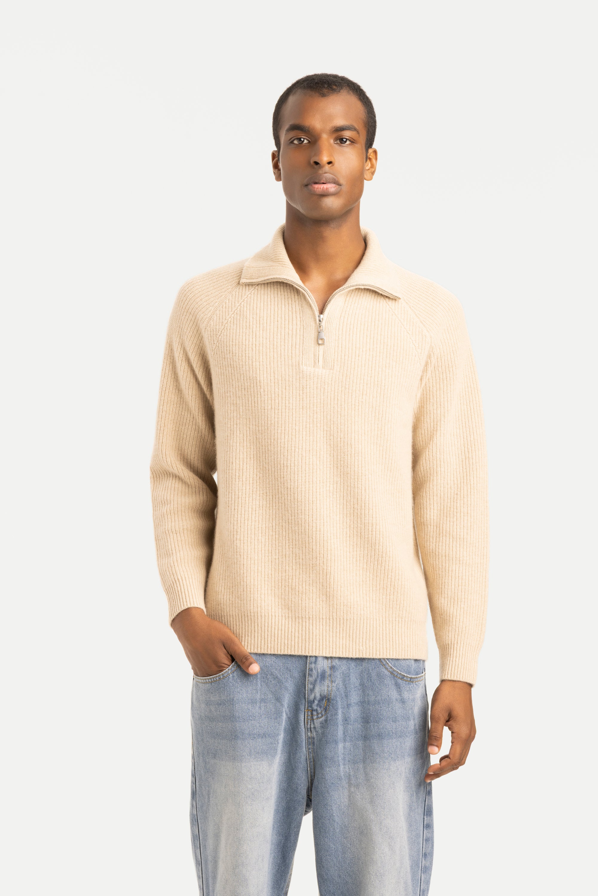 Men's Cashmere Half-Zip Polo Sweater - SOLOVA MOVE