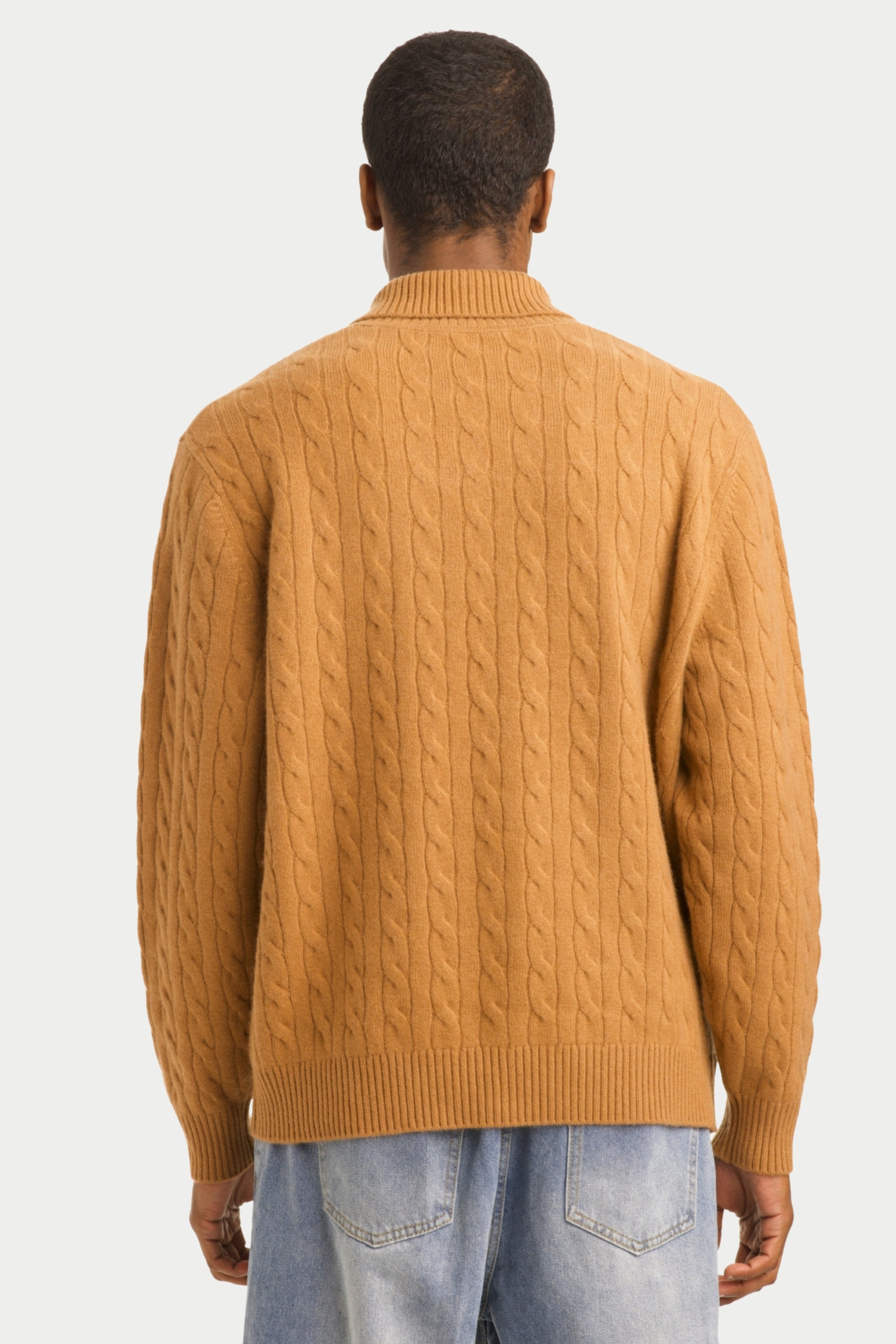 Men's Cashmere Shawl Neck Cable Knit Sweater - SOLOVA MOVE