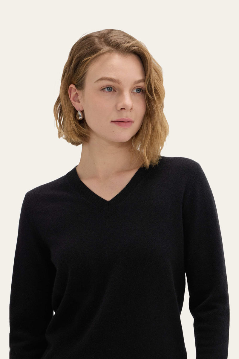 Lightweight Baby Cashmere V-Neck-Black