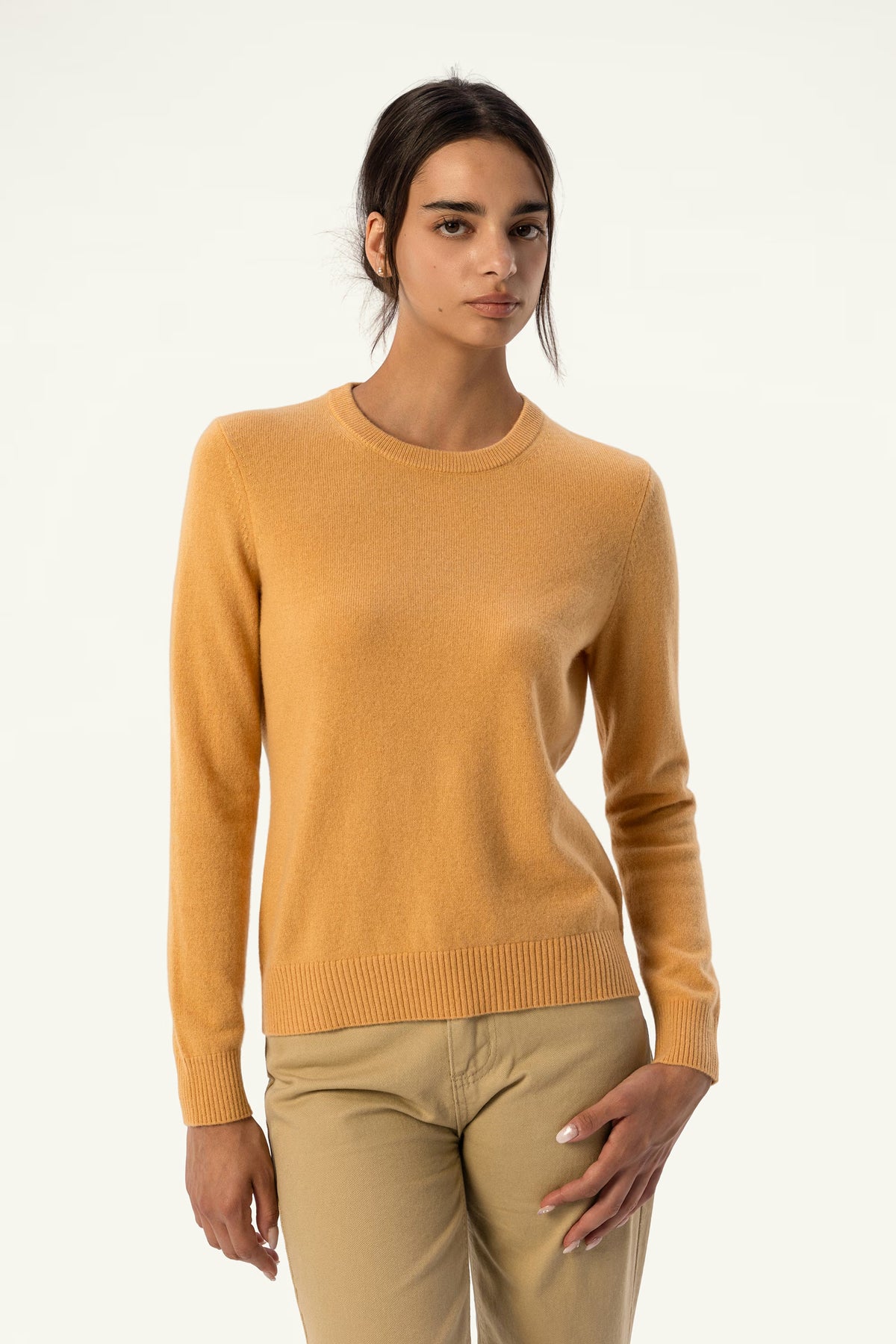 Daily 100% Cashmere Women's Crew Neck Sweater-Golden Wheat - SOLOVA MOVE