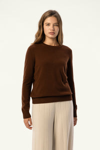 Daily 100% Cashmere Women's Crew Neck Sweater-Espresso Brown - SOLOVA MOVE