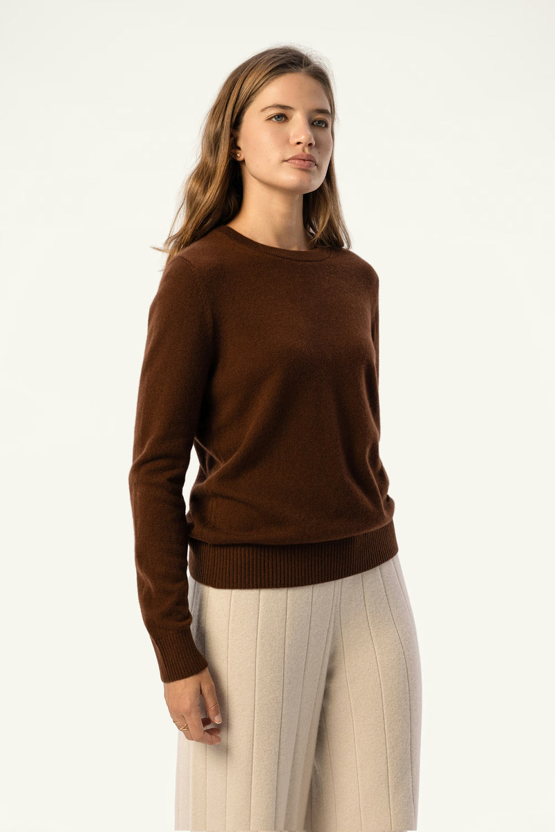 Daily 100% Cashmere Women's Crew Neck Sweater-Espresso Brown - SOLOVA MOVE