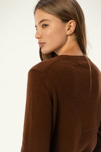 Daily 100% Cashmere Women's Crew Neck Sweater-Espresso Brown - SOLOVA MOVE