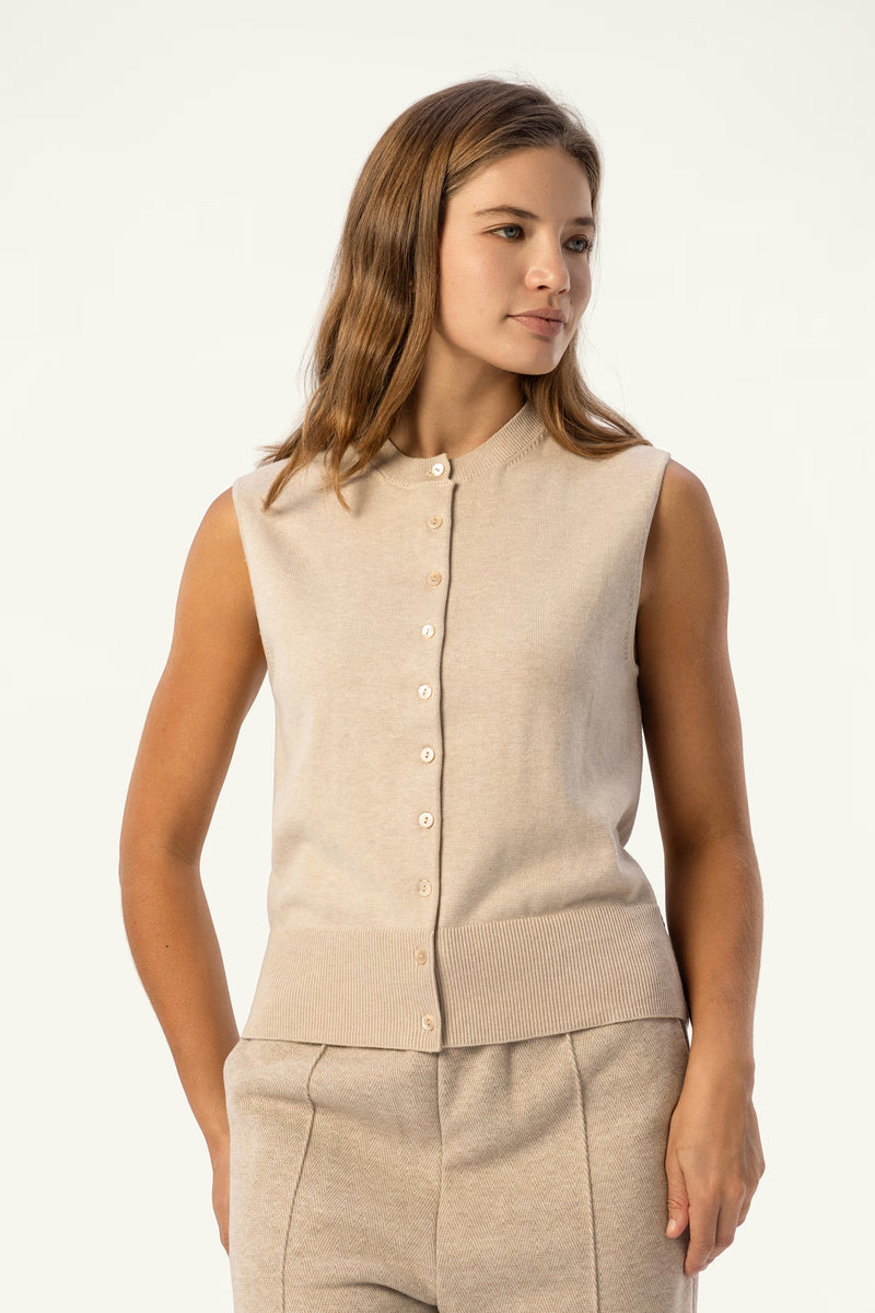 Cotton-Silk-Cashmere Sleeveless Cardigan