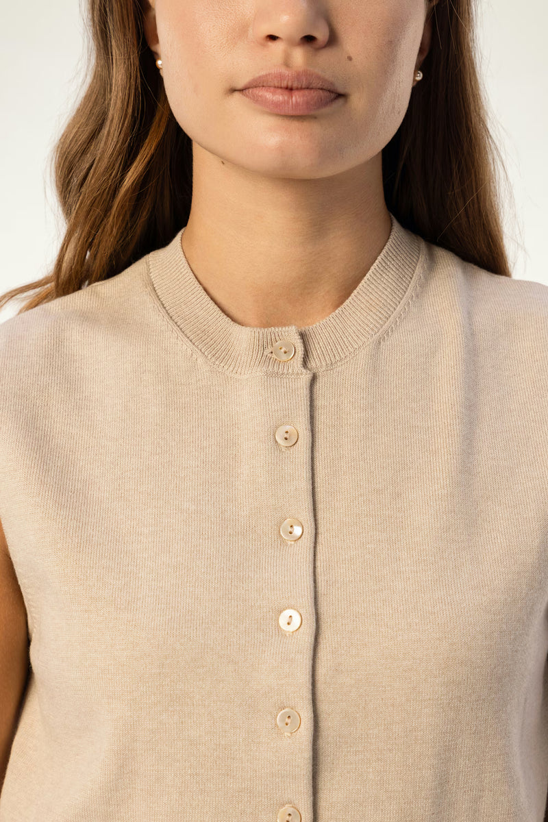 Cotton-Silk-Cashmere Sleeveless Cardigan