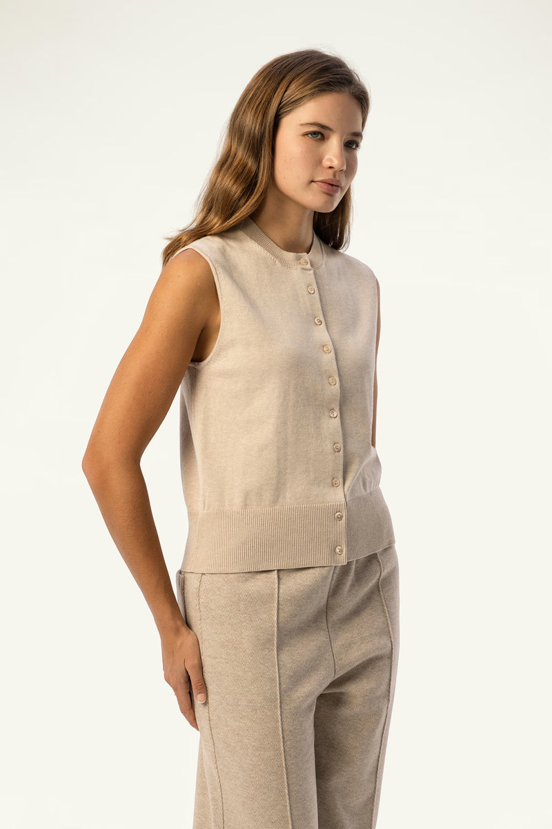 Cotton-Silk-Cashmere Sleeveless Cardigan