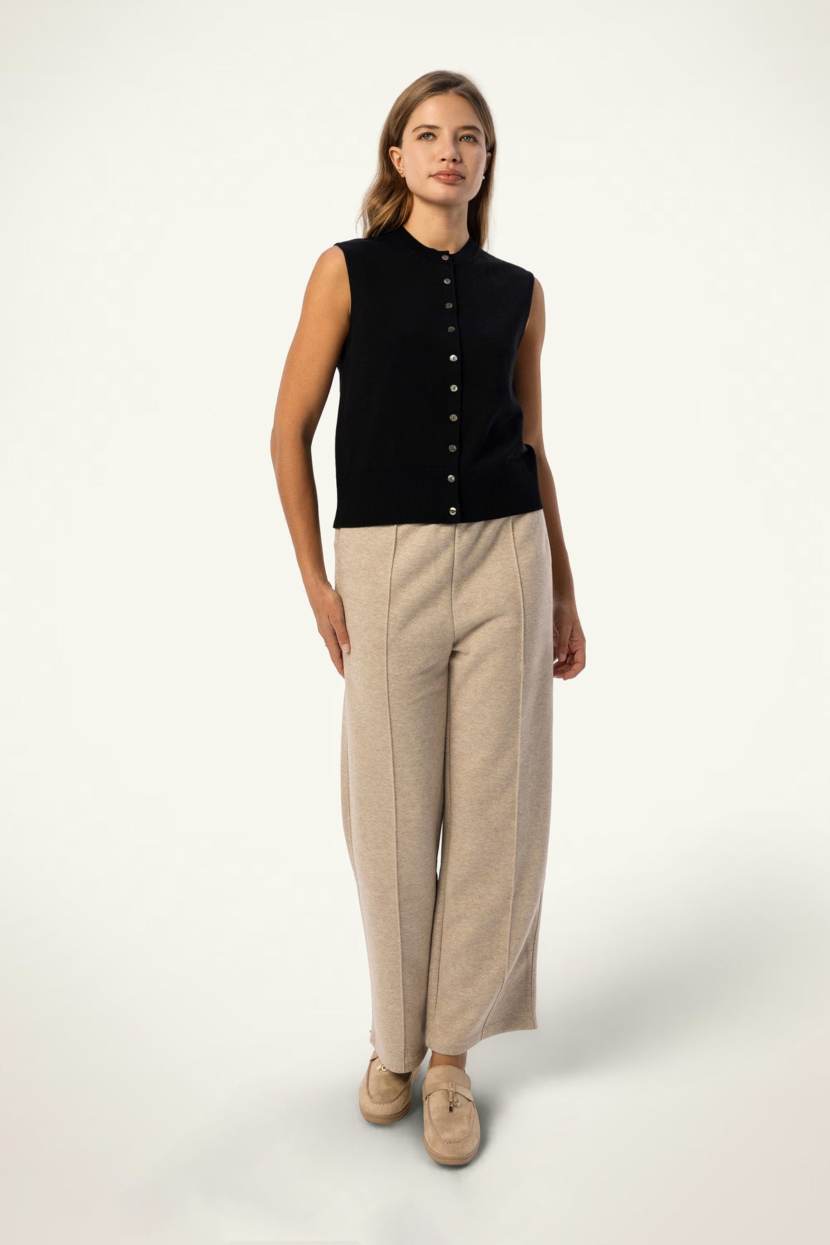 Cotton-Silk-Cashmere Sleeveless Cardigan