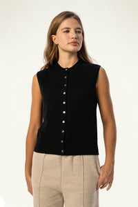 Cotton-Silk-Cashmere Sleeveless Cardigan