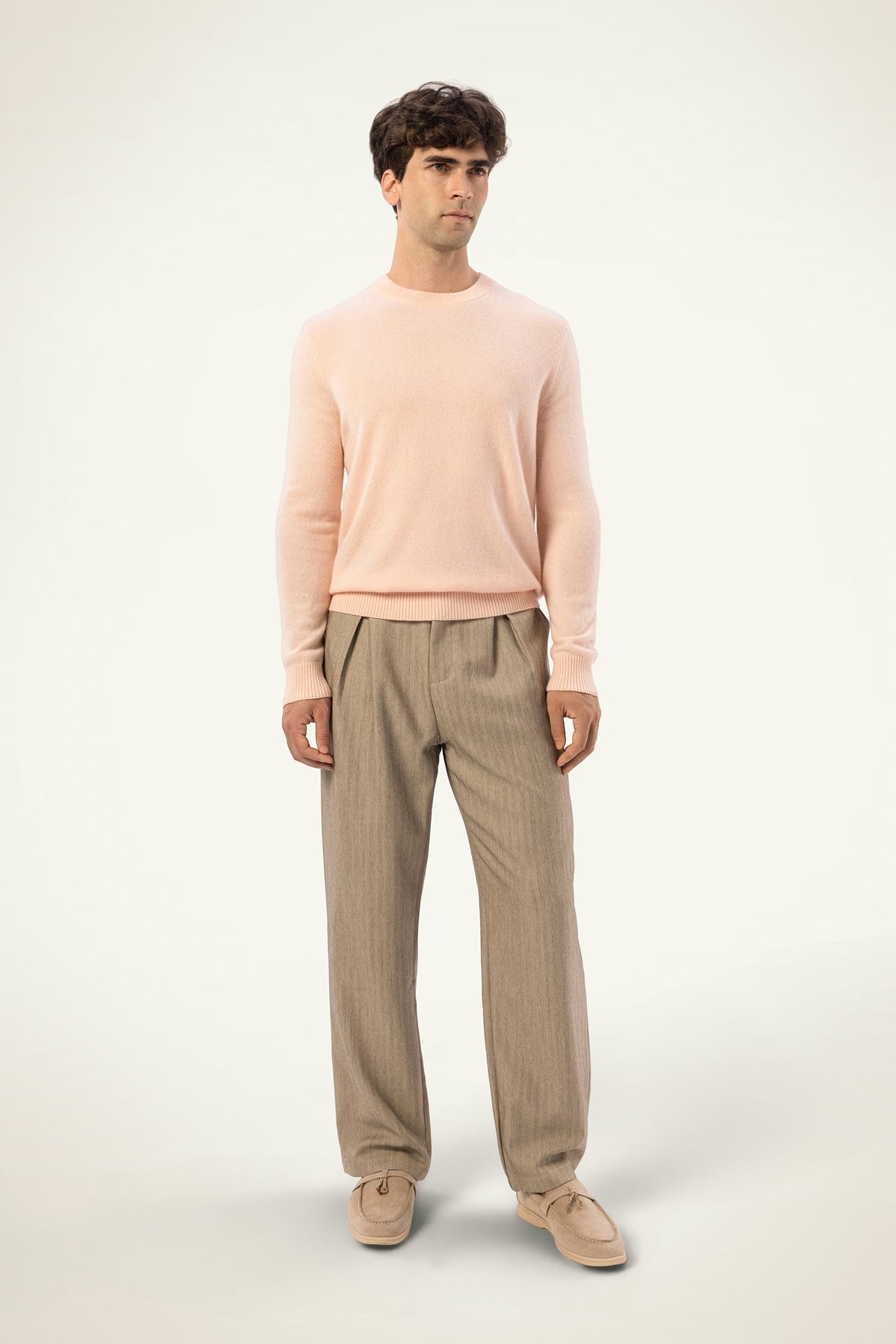 Daily 100% Cashmere Men's Crew Neck Sweater-Soft Almond - SOLOVA MOVE
