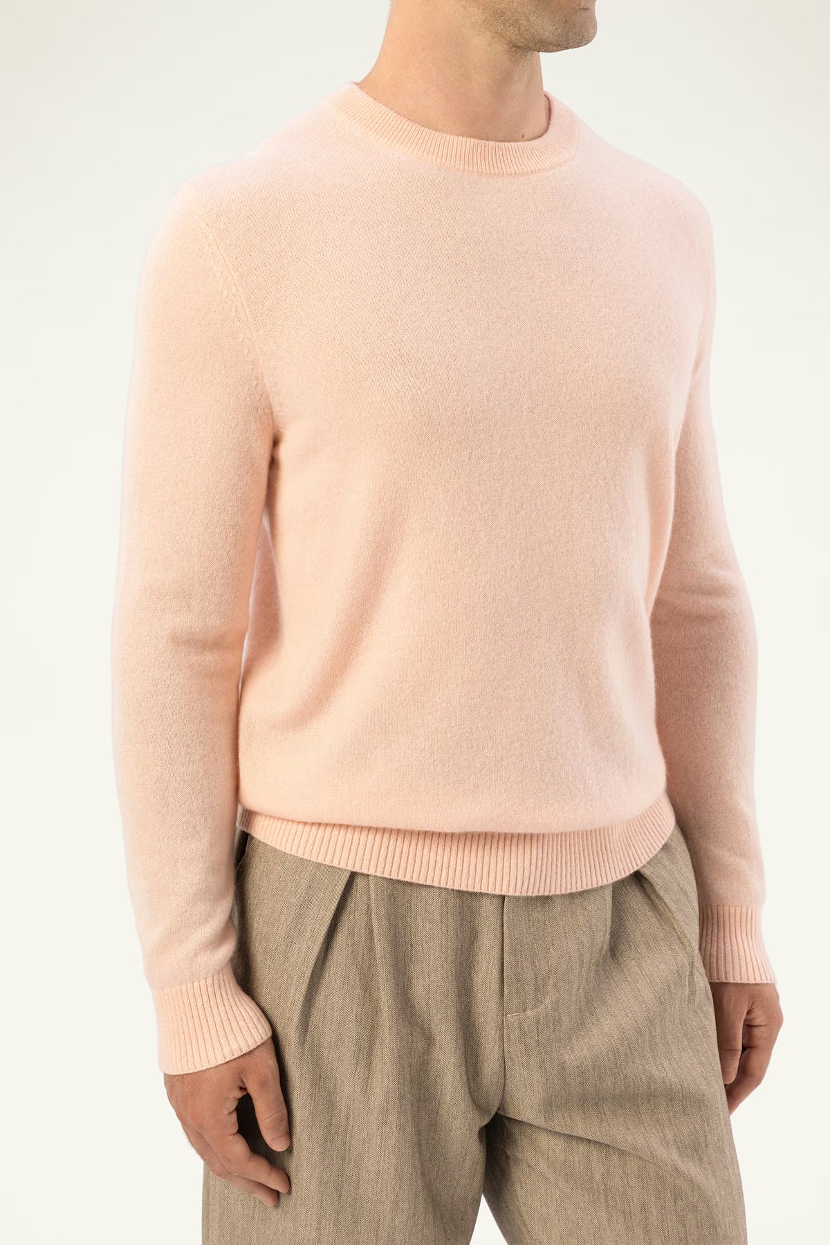 Daily 100% Cashmere Men's Crew Neck Sweater-Soft Almond - SOLOVA MOVE
