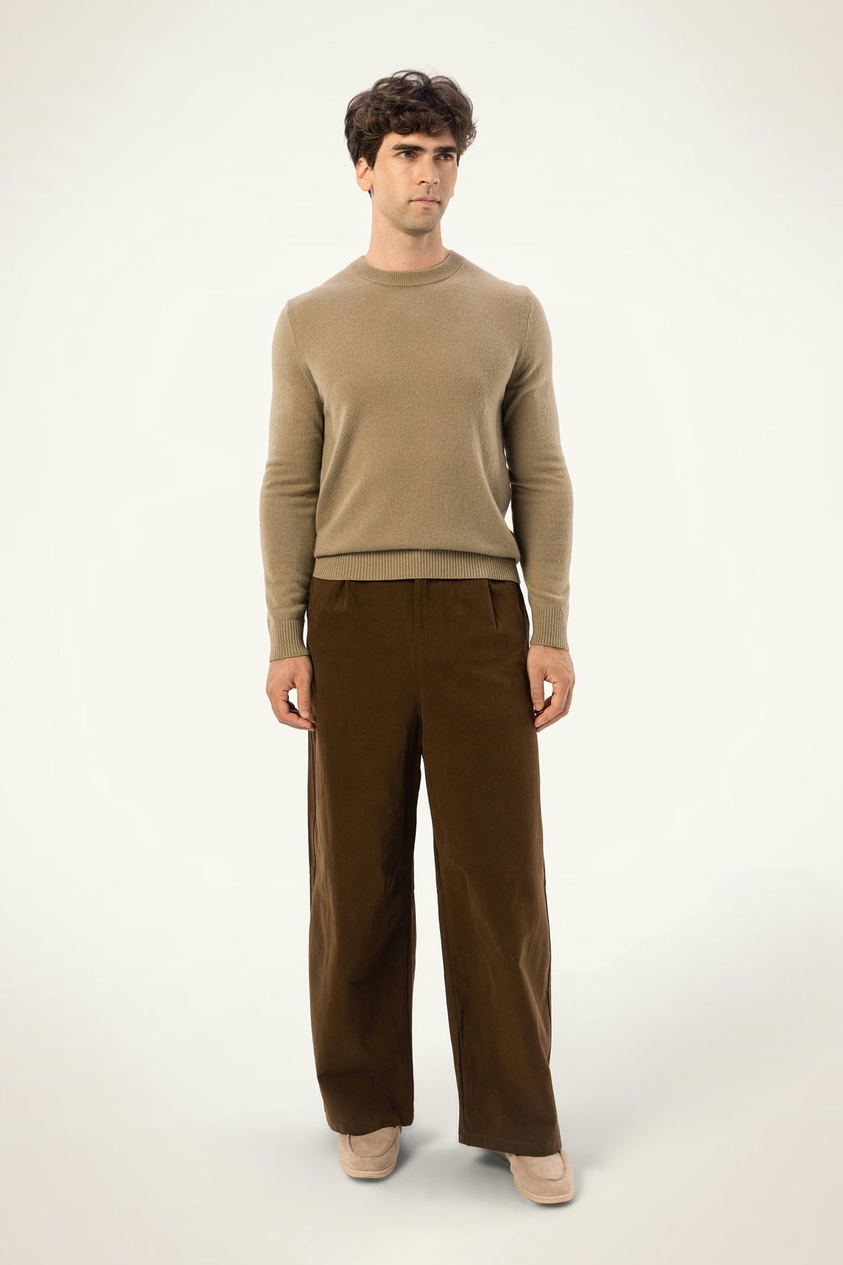 Daily 100% Cashmere Men's Crew Neck Sweater-Army Green - SOLOVA MOVE