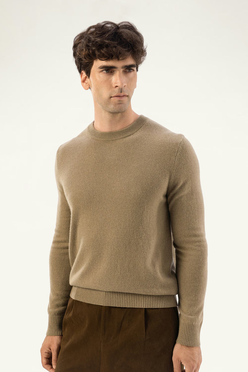 Daily 100% Cashmere Men's Crew Neck Sweater-Army Green - SOLOVA MOVE