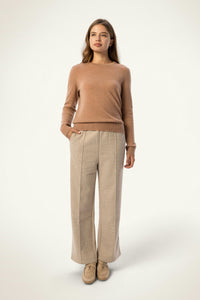 Daily 100% Cashmere Women's Crew Neck Sweater-Light Brown - SOLOVA MOVE