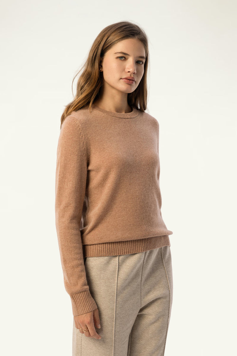 Daily 100% Cashmere Women's Crew Neck Sweater-Light Brown - SOLOVA MOVE