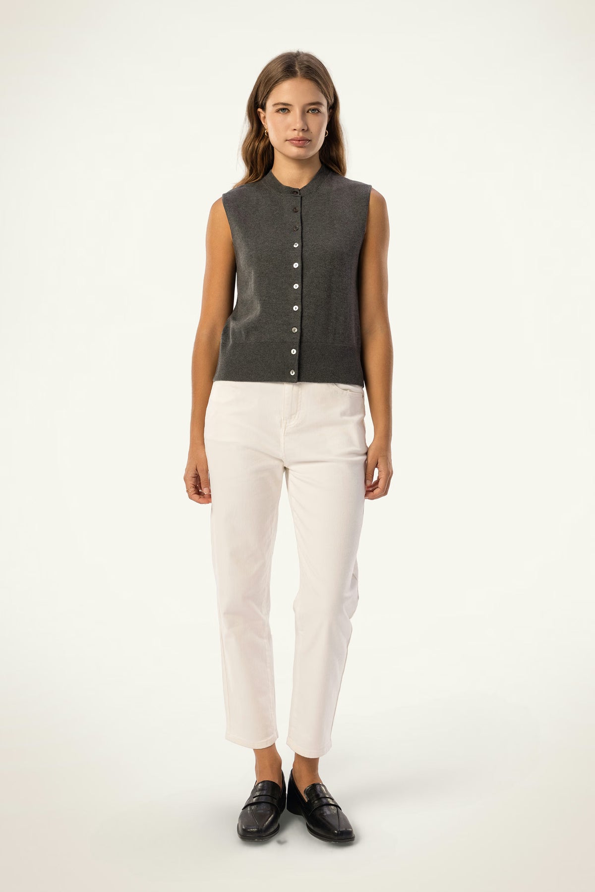 Cotton-Silk-Cashmere Sleeveless Cardigan