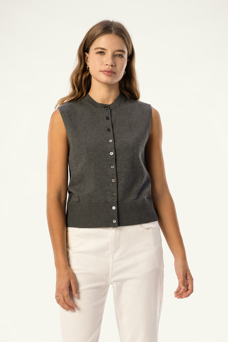 Cotton-Silk-Cashmere Sleeveless Cardigan