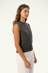 Cotton-Silk-Cashmere Sleeveless Cardigan