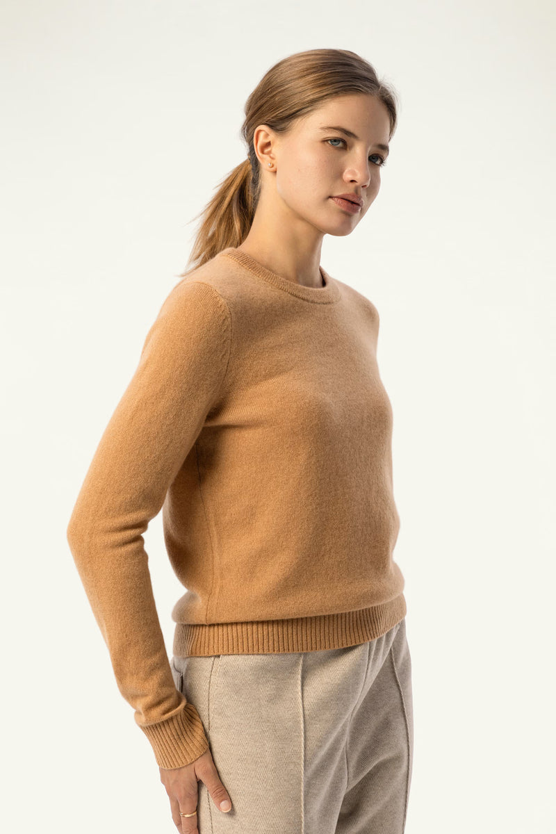 Daily 100% Cashmere Women's Crew Neck Sweater-Camel - SOLOVA MOVE