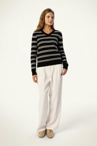 Striped V-Neck Baby Cashmere Sweater - SOLOVA MOVE