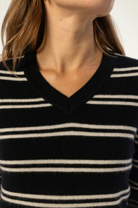 Striped V-Neck Baby Cashmere Sweater - SOLOVA MOVE