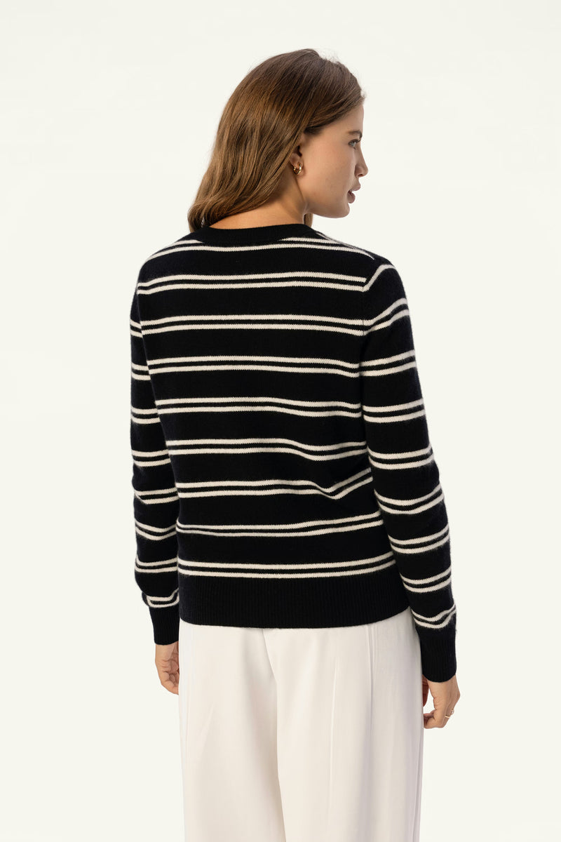 Striped V-Neck Baby Cashmere Sweater - SOLOVA MOVE