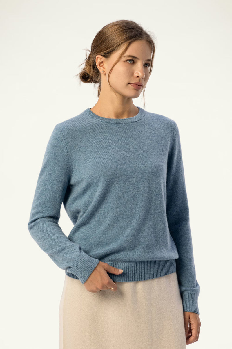 Daily 100% Cashmere Women's Crew Neck Sweater-Dusty Blue - SOLOVA MOVE
