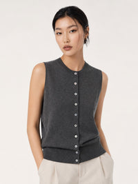 Cotton-Silk-Cashmere Sleeveless Cardigan