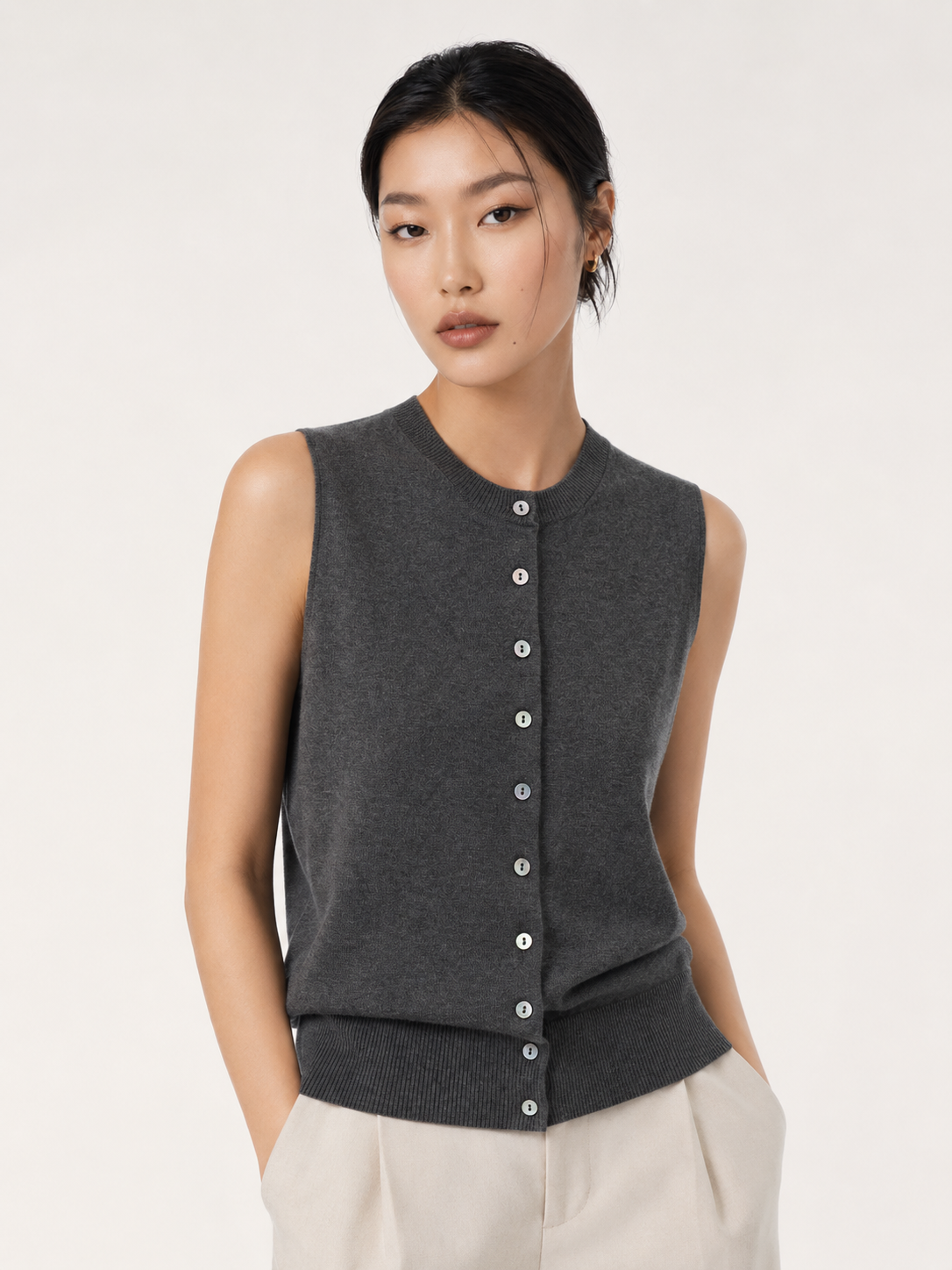 Cotton-Silk-Cashmere Sleeveless Cardigan