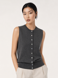 Cotton-Silk-Cashmere Sleeveless Cardigan