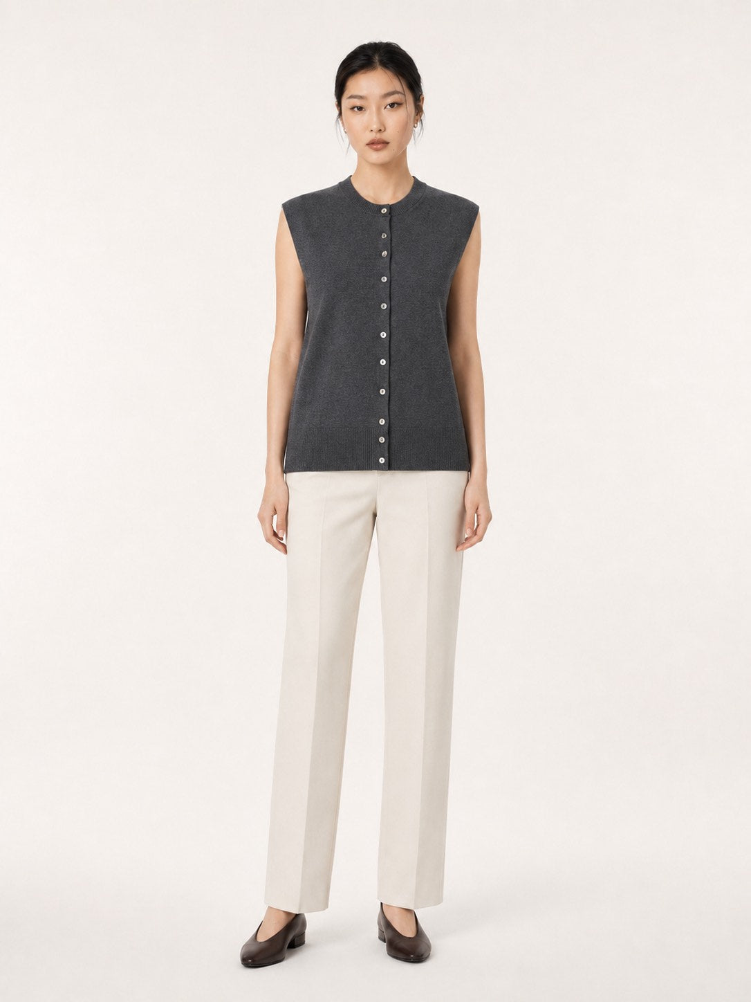 Cotton-Silk-Cashmere Sleeveless Cardigan