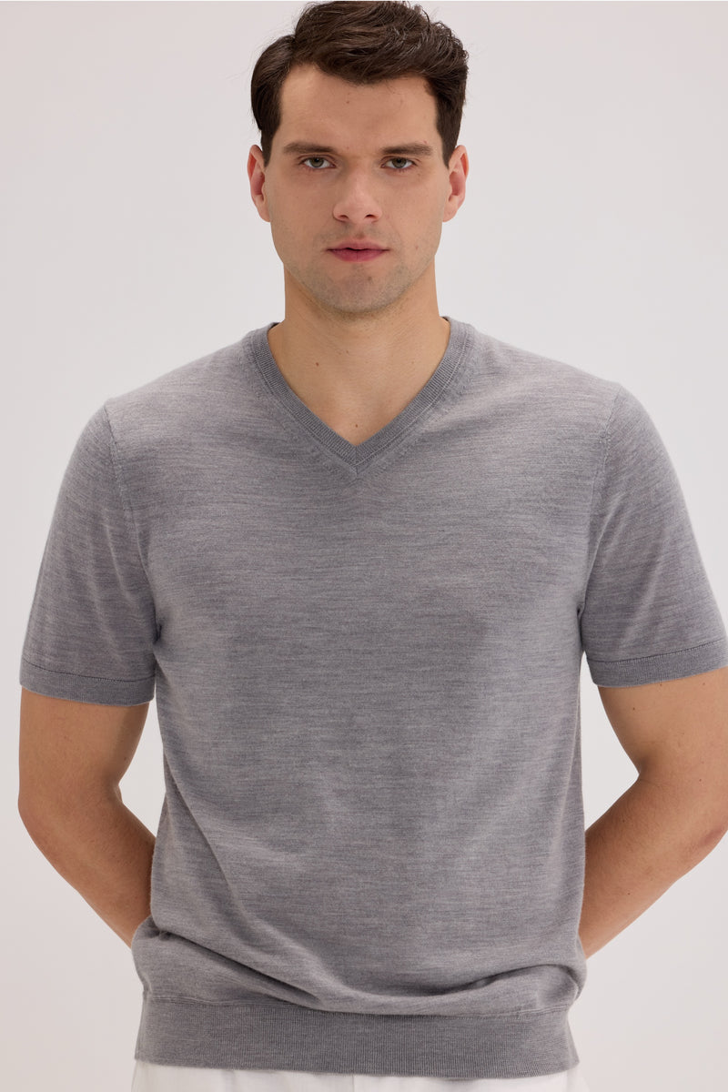 Men’s Wool-Cashmere V-Neck T-Shirt - SOLOVA MOVE