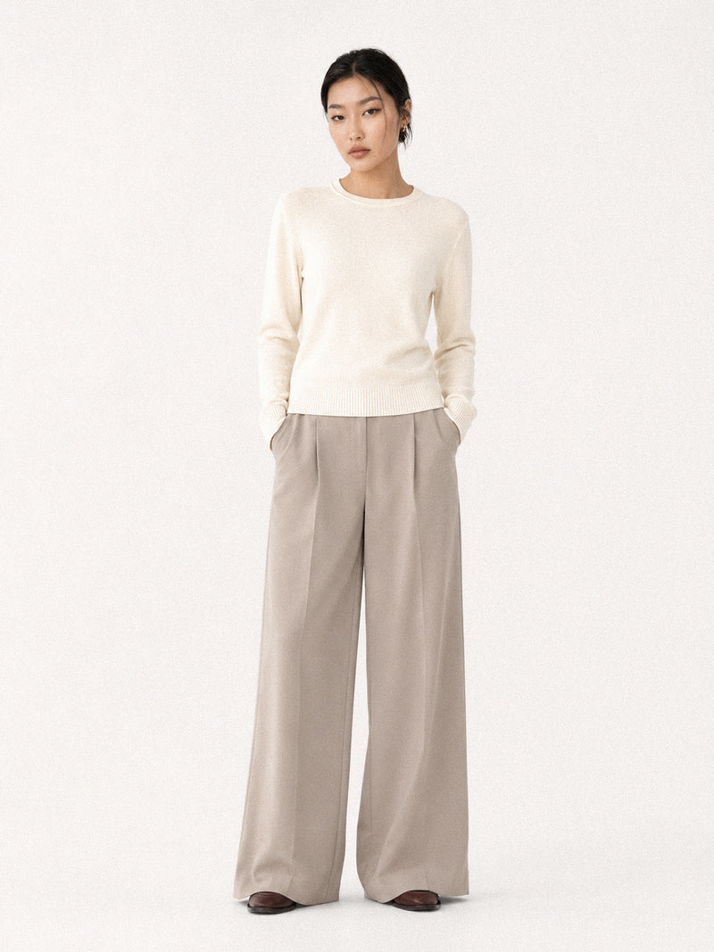 Daily 100% Cashmere Women's Crew Neck Sweater-White