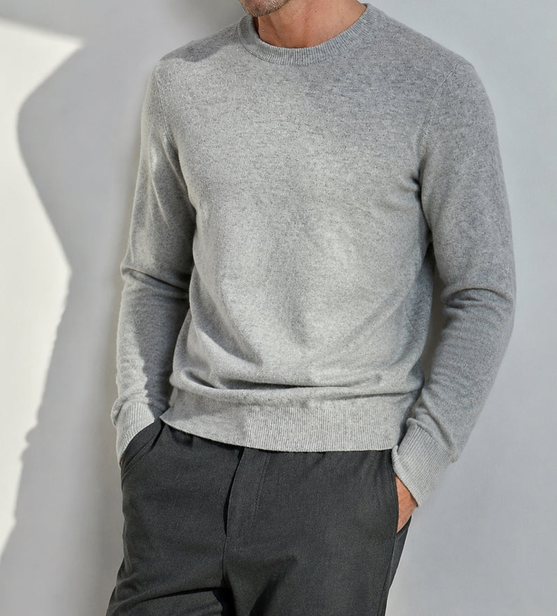 Daily 100% Cashmere Men's Crew Neck Sweater-Gray