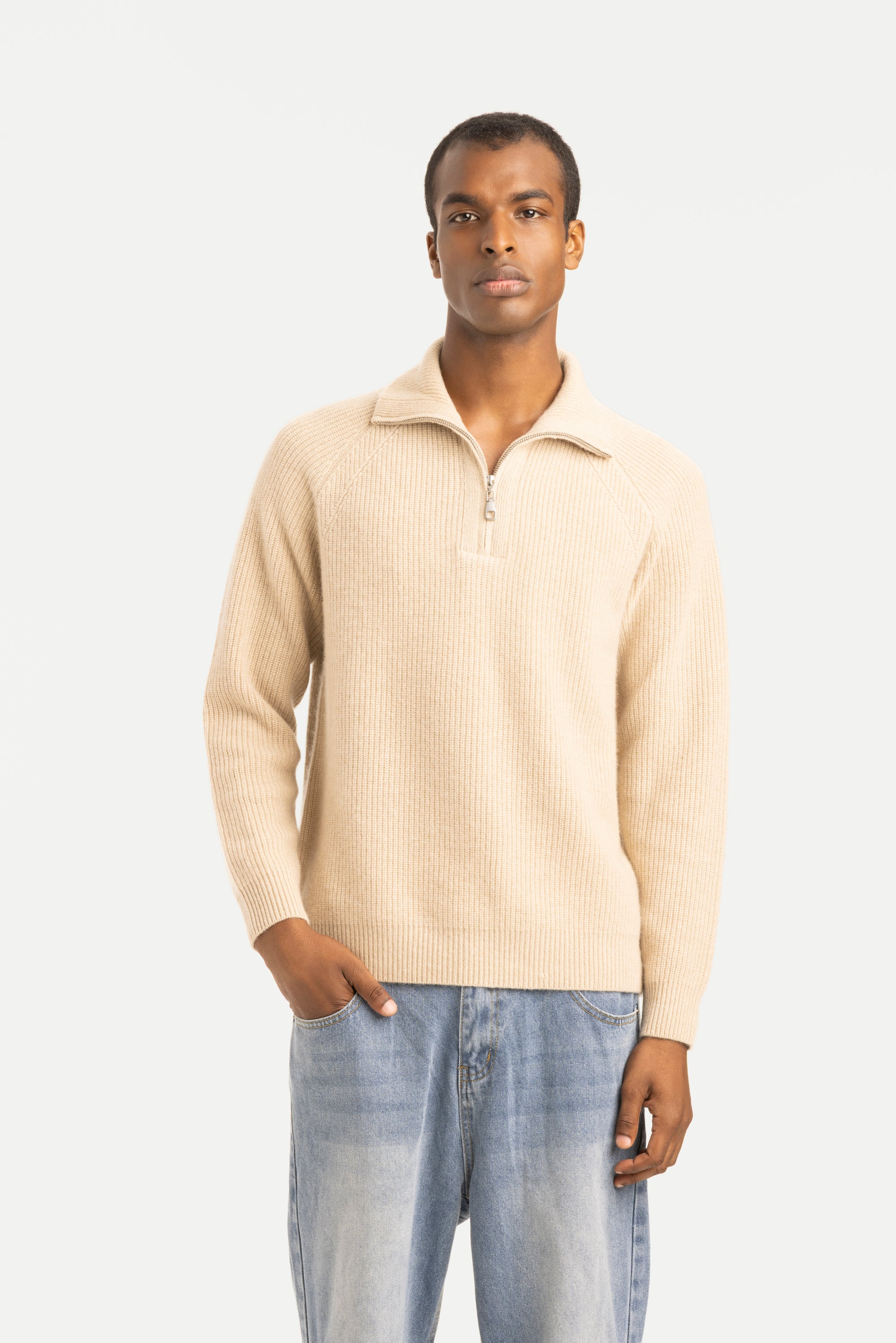 Men's Cashmere Half-Zip Polo Sweater - SOLOVA MOVE