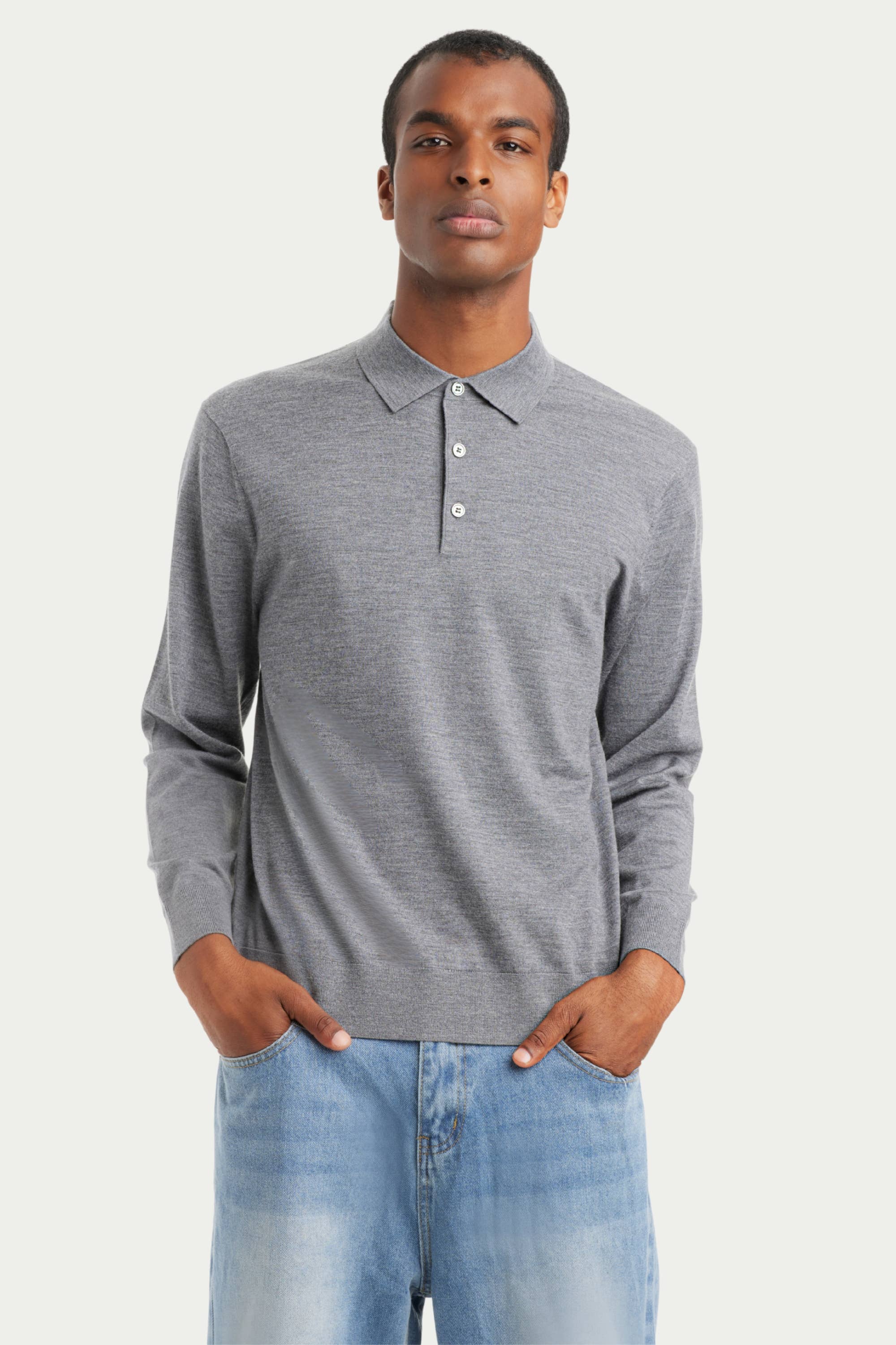 Men's Long Sleeve Cashmere Blend Polo Sweater - SOLOVA MOVE