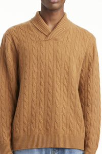 Men's Cashmere Shawl Neck Cable Knit Sweater - SOLOVA MOVE