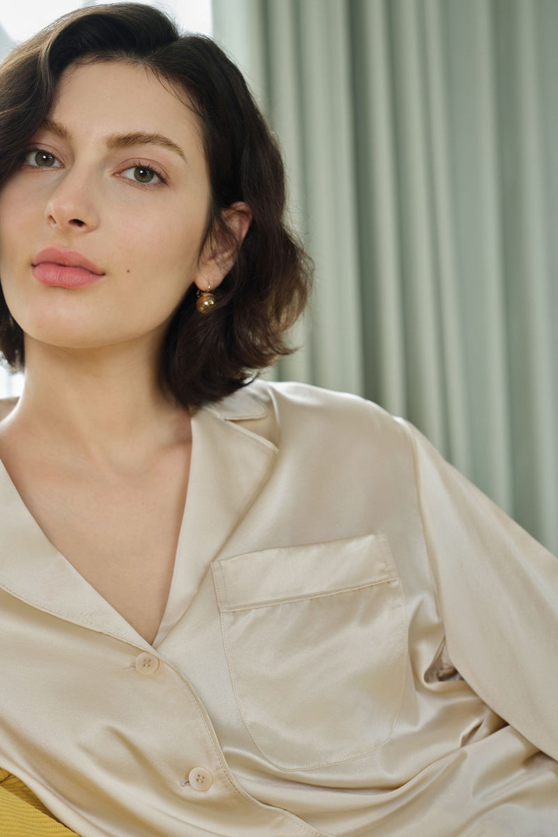Women’s 100% Silk Pajama Set - Beige