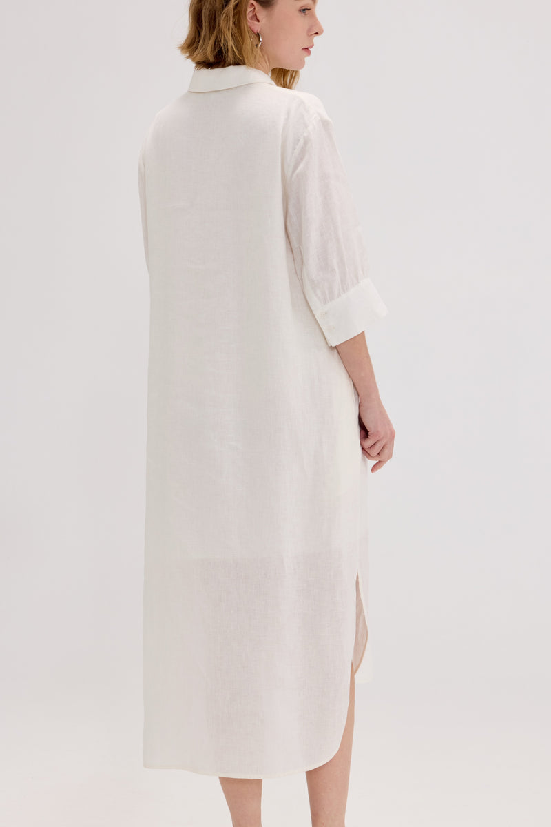 100% Linen Shirt Collar Relaxed Maxi Dress - SOLOVA MOVE