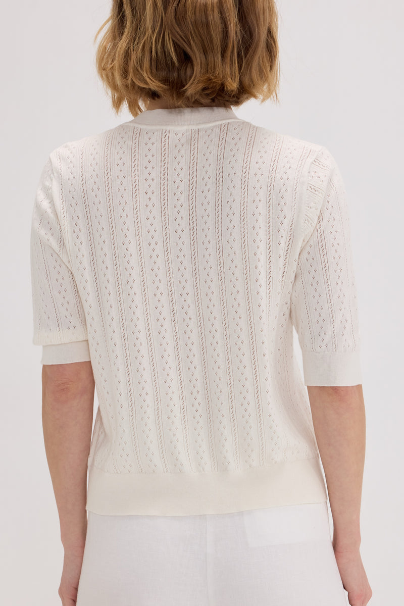Cotton-Silk-Cashmere Openwork Crewneck Short Sleeve Knit - SOLOVA MOVE