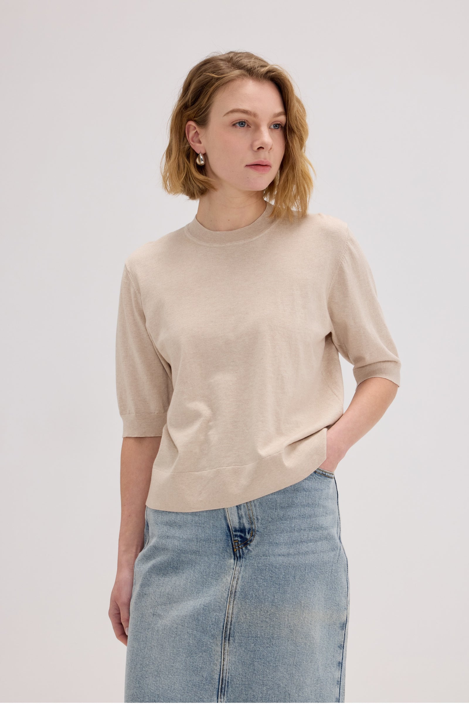 Cotton-Silk-Cashmere Crewneck Short Sleeve Knit - SOLOVA MOVE