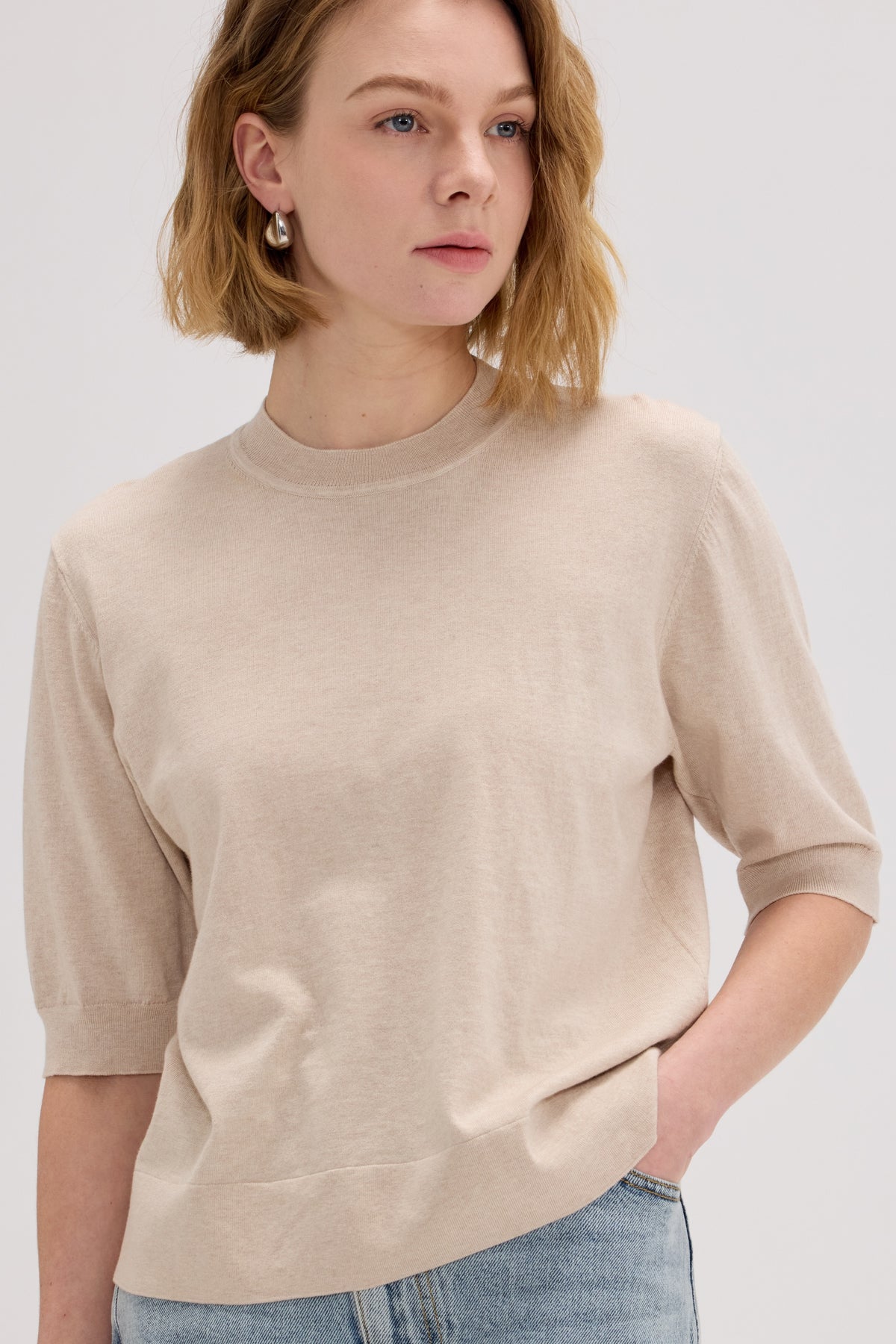 Cotton-Silk-Cashmere Crewneck Short Sleeve Knit - SOLOVA MOVE