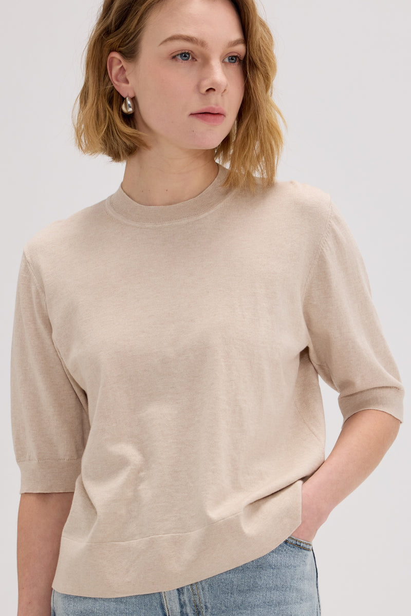 Cotton-Silk-Cashmere Crewneck Short Sleeve Knit - SOLOVA MOVE