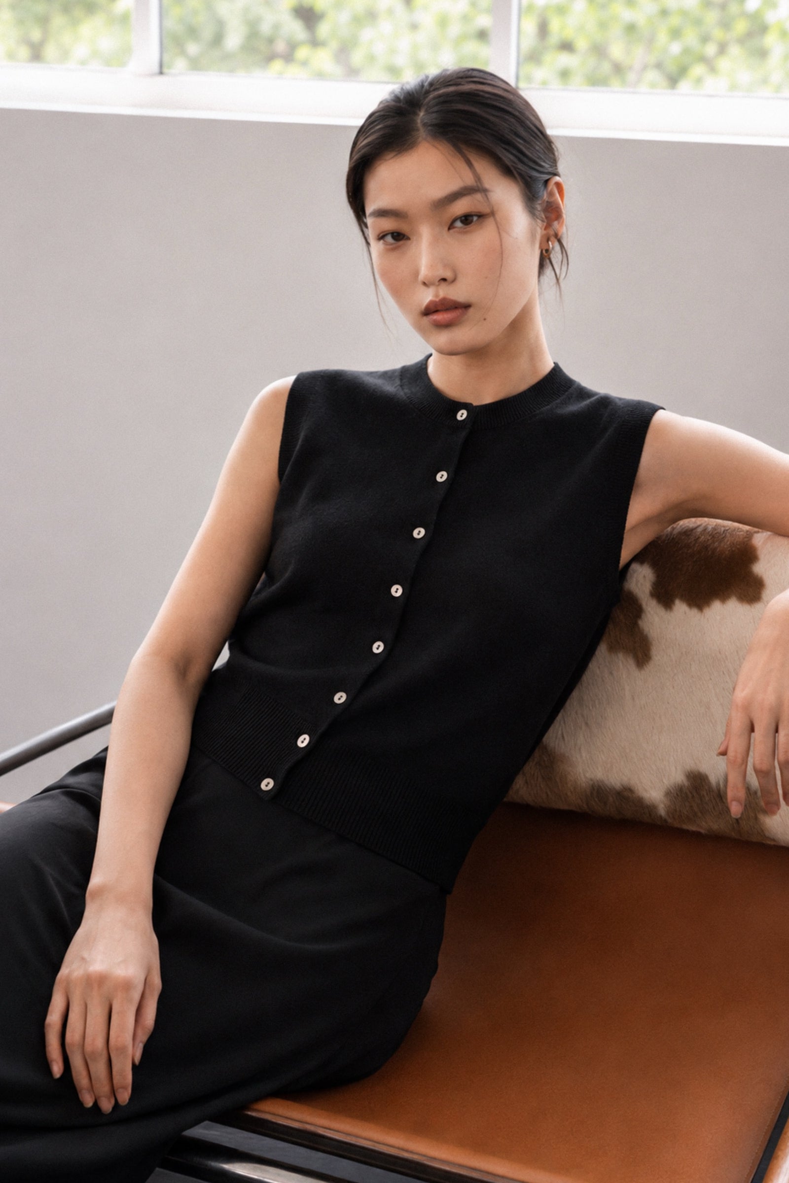 Cotton-Silk-Cashmere Sleeveless Cardigan