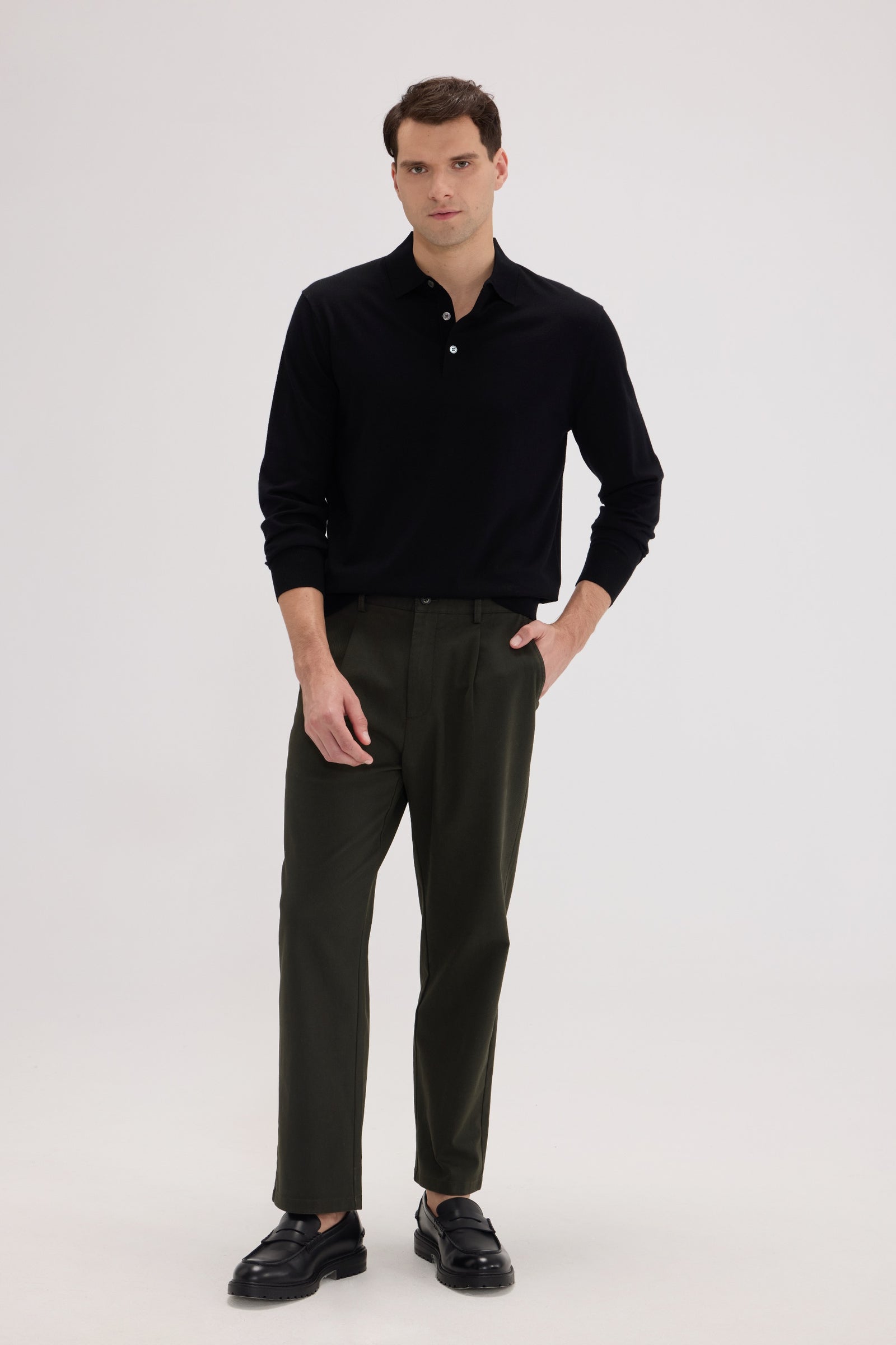 Men's Long Sleeve Cashmere Blend Polo Sweater - SOLOVA MOVE