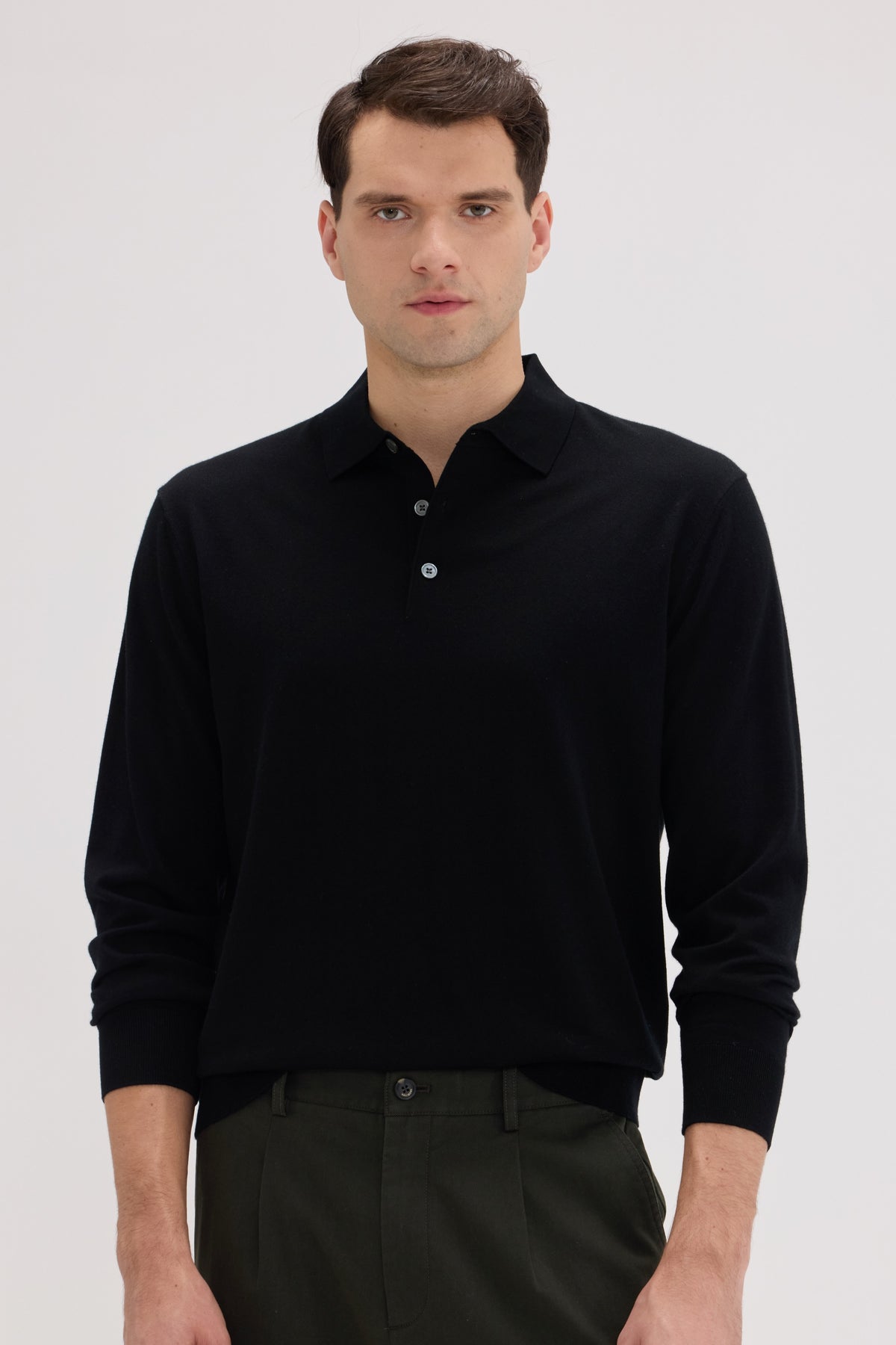 Men's Long Sleeve Cashmere Blend Polo Sweater - SOLOVA MOVE