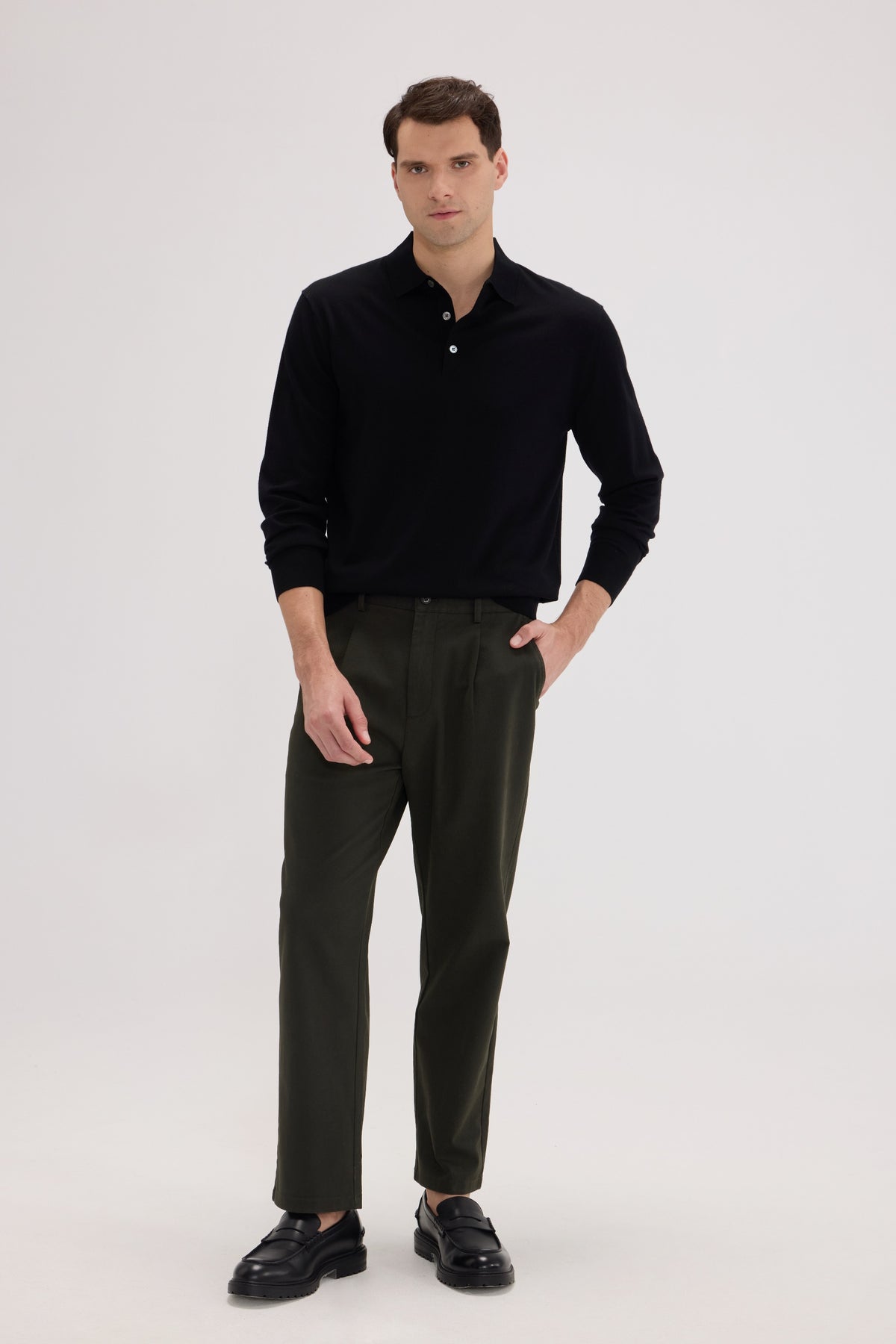 Men's Long Sleeve Cashmere Blend Polo Sweater - SOLOVA MOVE