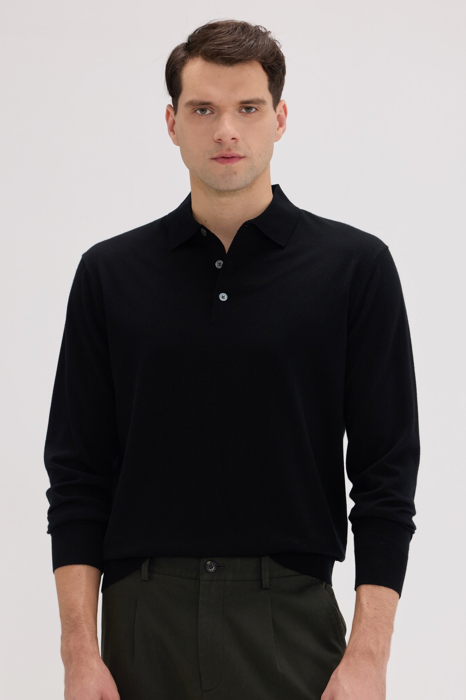 Men's Long Sleeve Cashmere Blend Polo Sweater - SOLOVA MOVE
